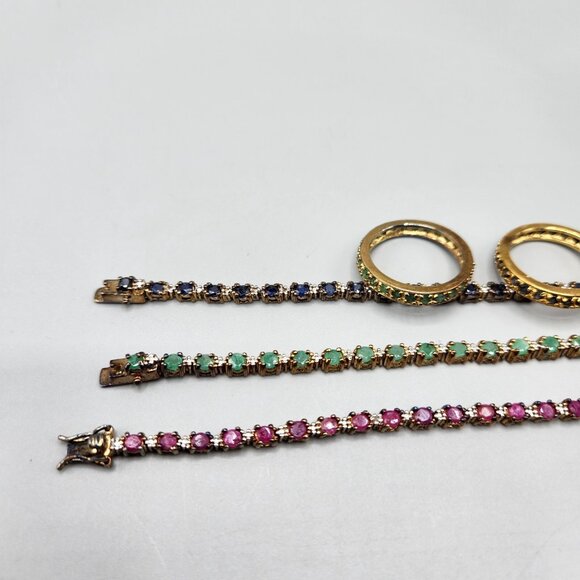 Tri Color Tennis Bracelet Stacking Ring Set Cubic Zirconia ADI 925 Thai Silver - Picture 4 of 13